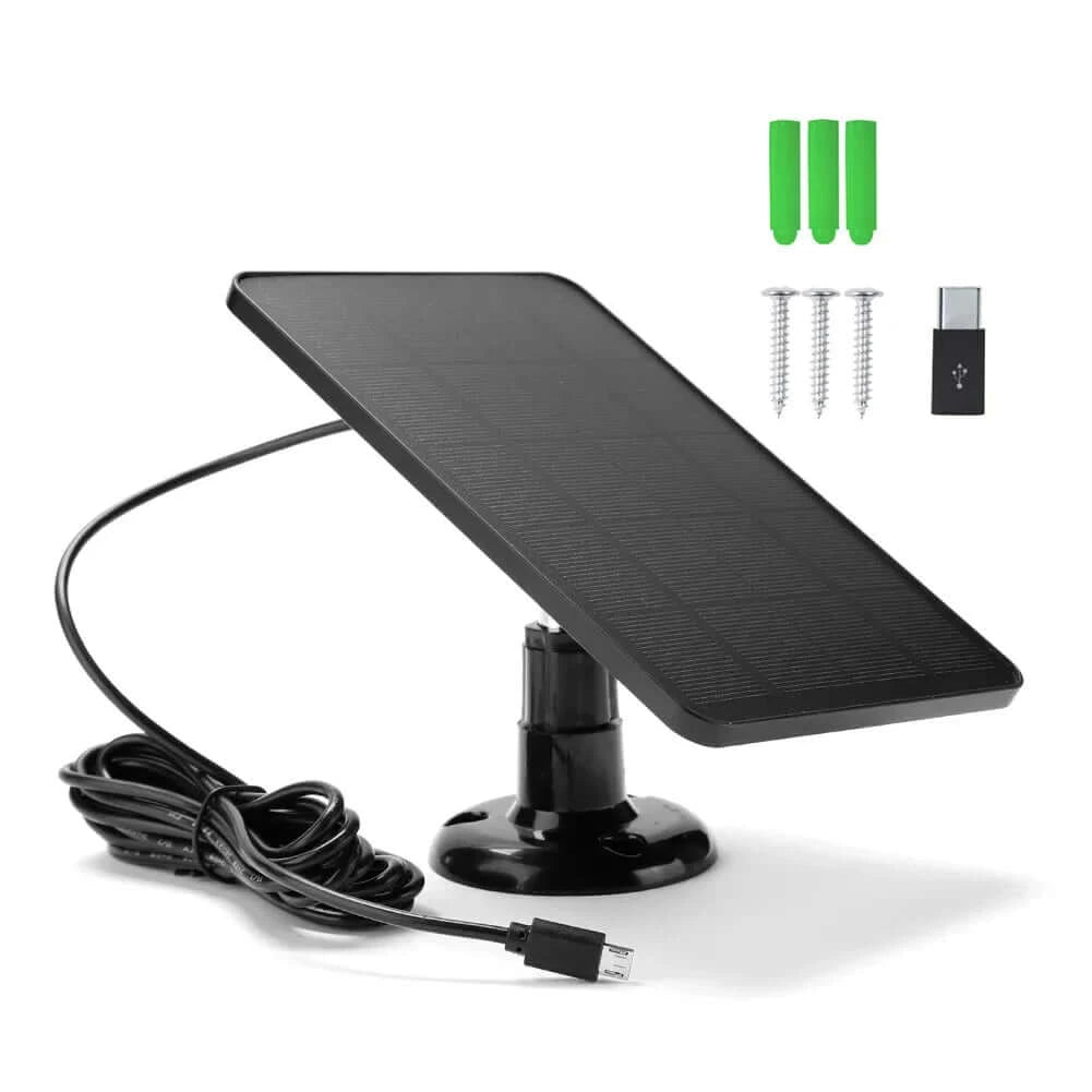 10W Solar Panel Charger Micro USB+Type-C 2in1 - USB and Type C Black