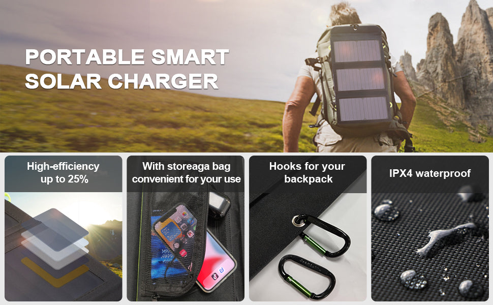 ALLPOWERS 21W Solar Charger, Portable Solar Panel 2xUSB Ports With Battery - Inverted Powers