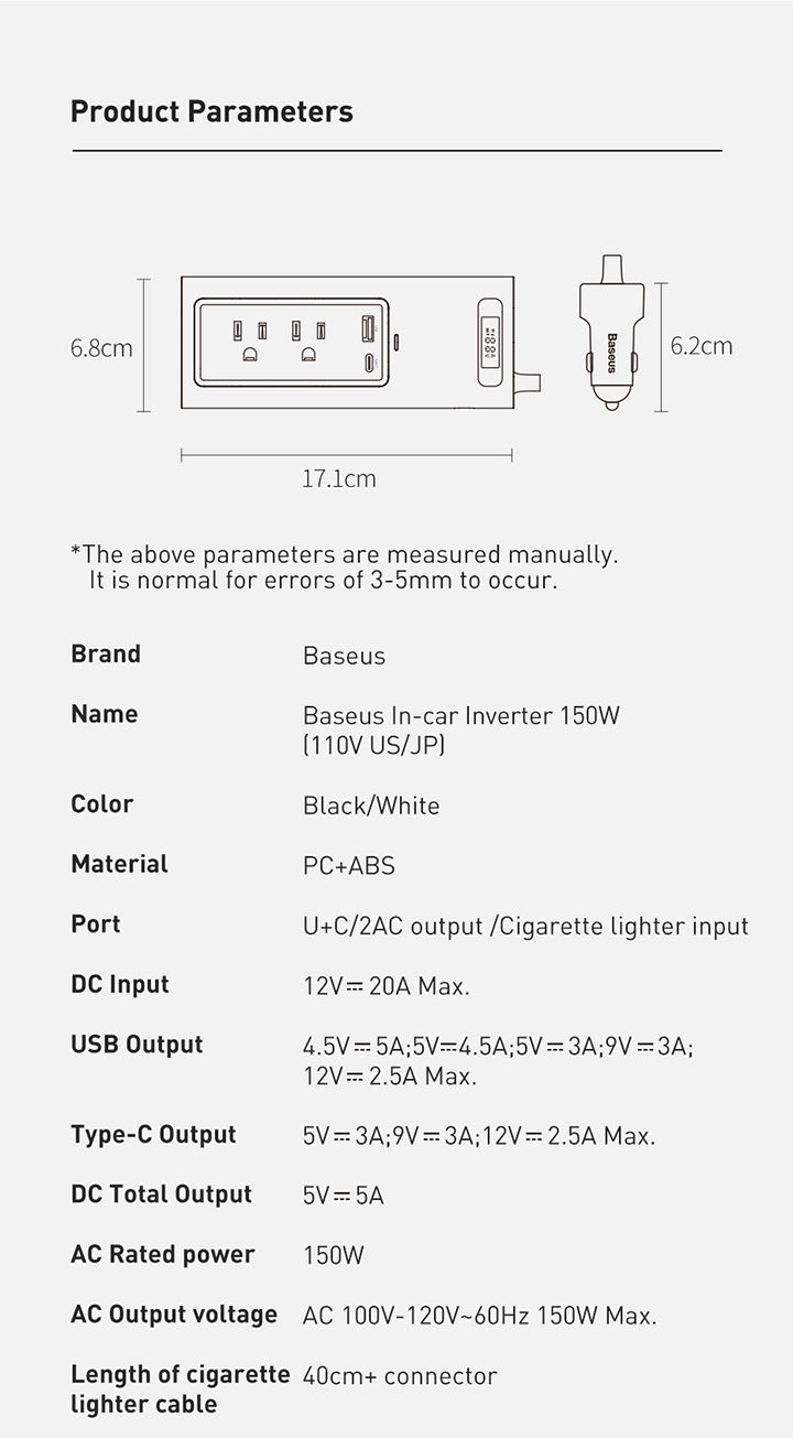 DC/AC Power Inverter 150W Car Plug DC 12V To AC 220V/110V - Inverted Powers