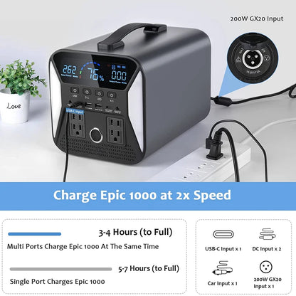 A-POWER 1000W Portable Power Station Fast Full Charging Lifepo4 Battery - Inverted Powers