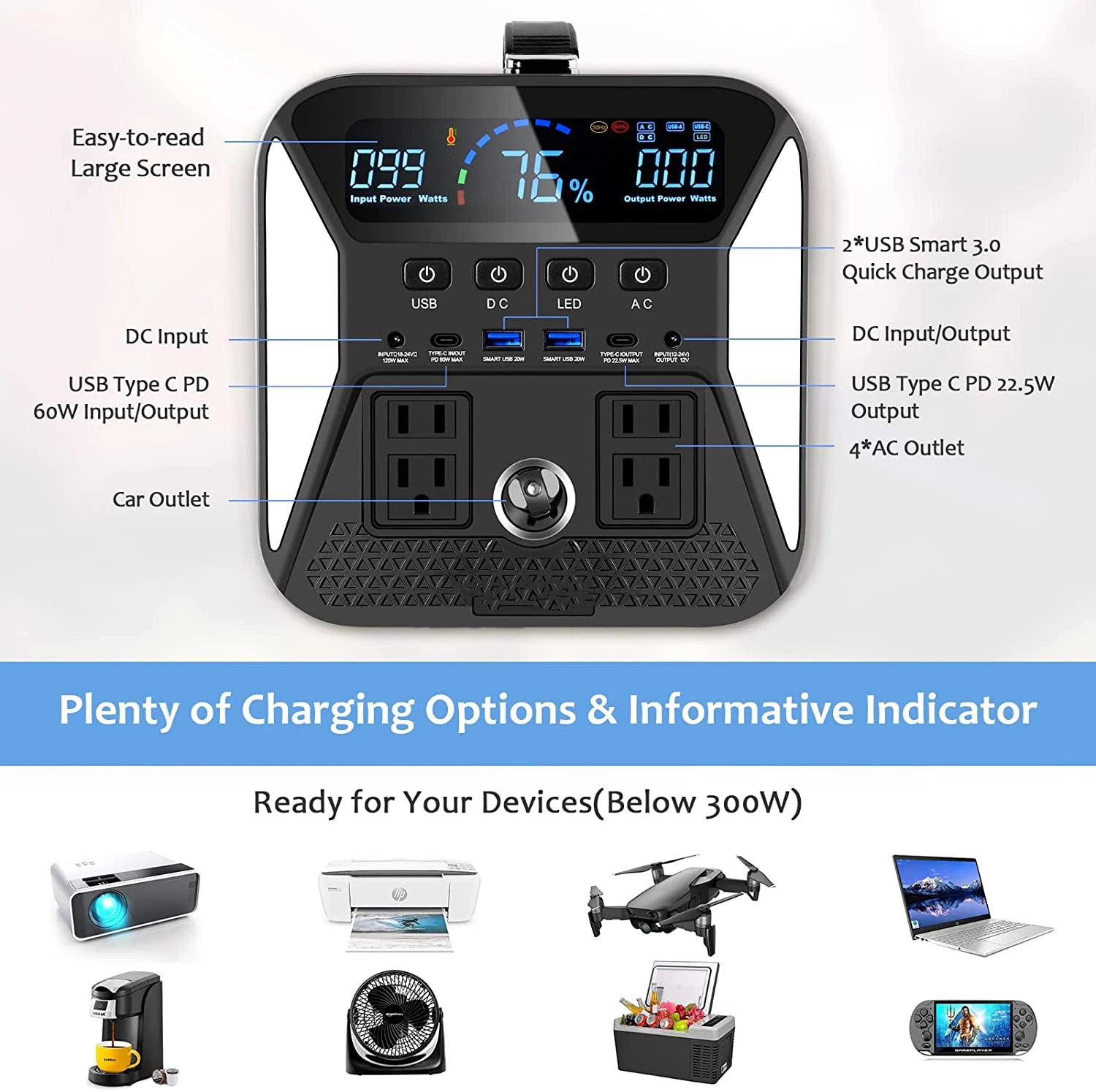 A-POWER 1000W Portable Power Station Fast Full Charging Lifepo4 Battery - Inverted Powers