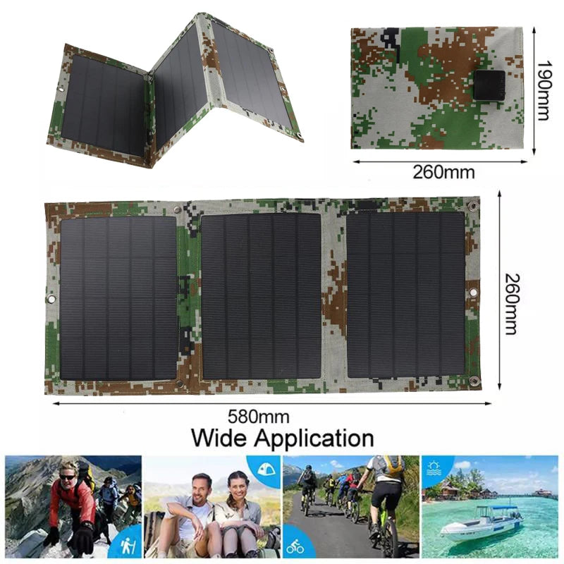 Foldable Solar Charger 100W Dual USB Solar Panel Outdoor Waterproof 4 In 1 Cable - Inverted Powers