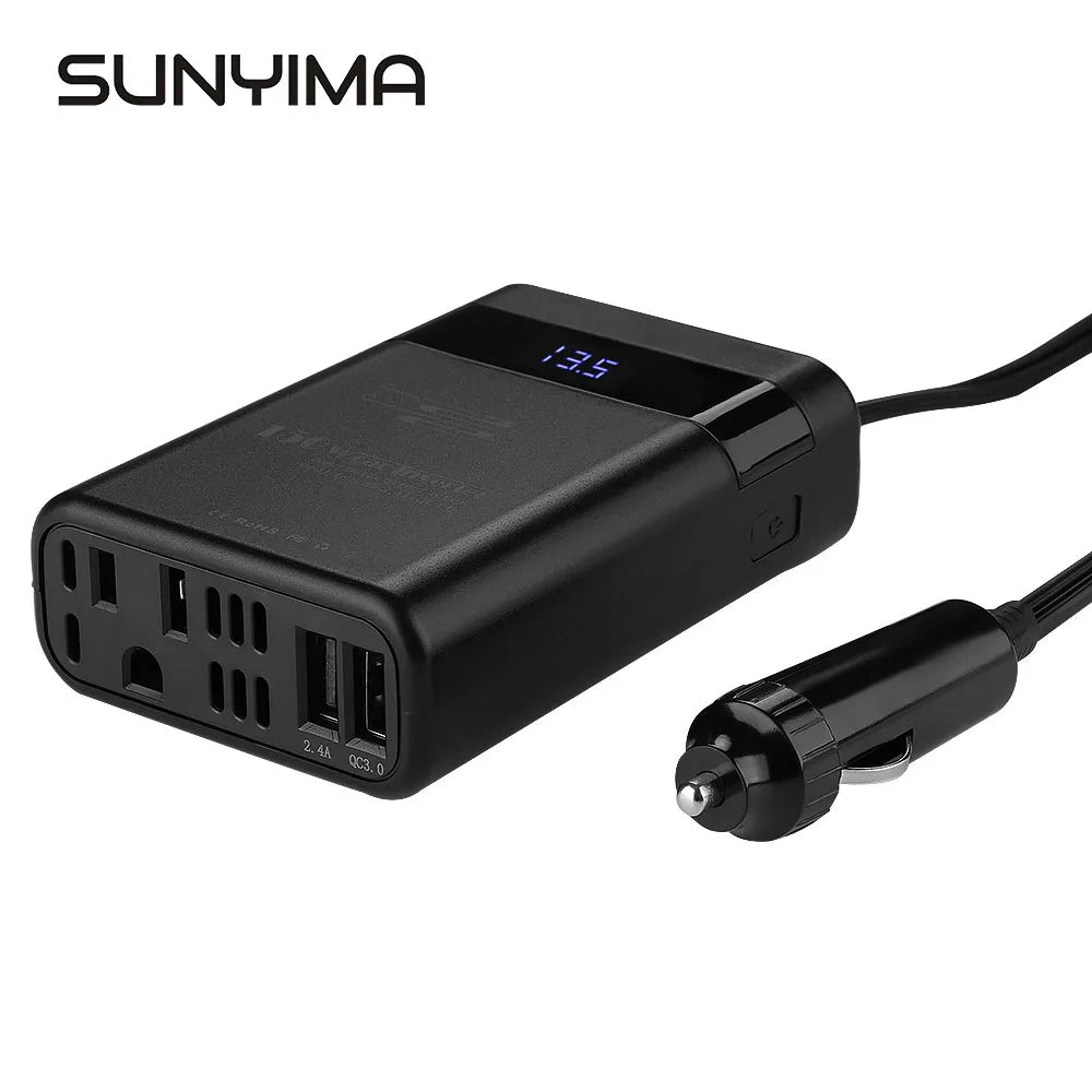SUNYIMA 150W Car Power Inverter 12V To 110V With 2 USB Ports, Car Adapter - Inverted Powers