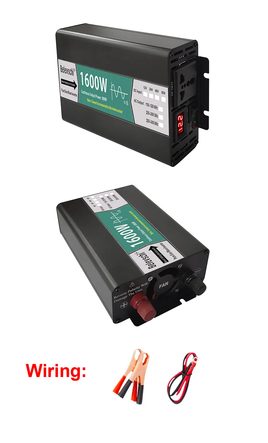 BELEVSCHI Power Inverter 1600W/2800W Pure Sine Wave DC12V-60V To AC110V/220V - Inverted Powers