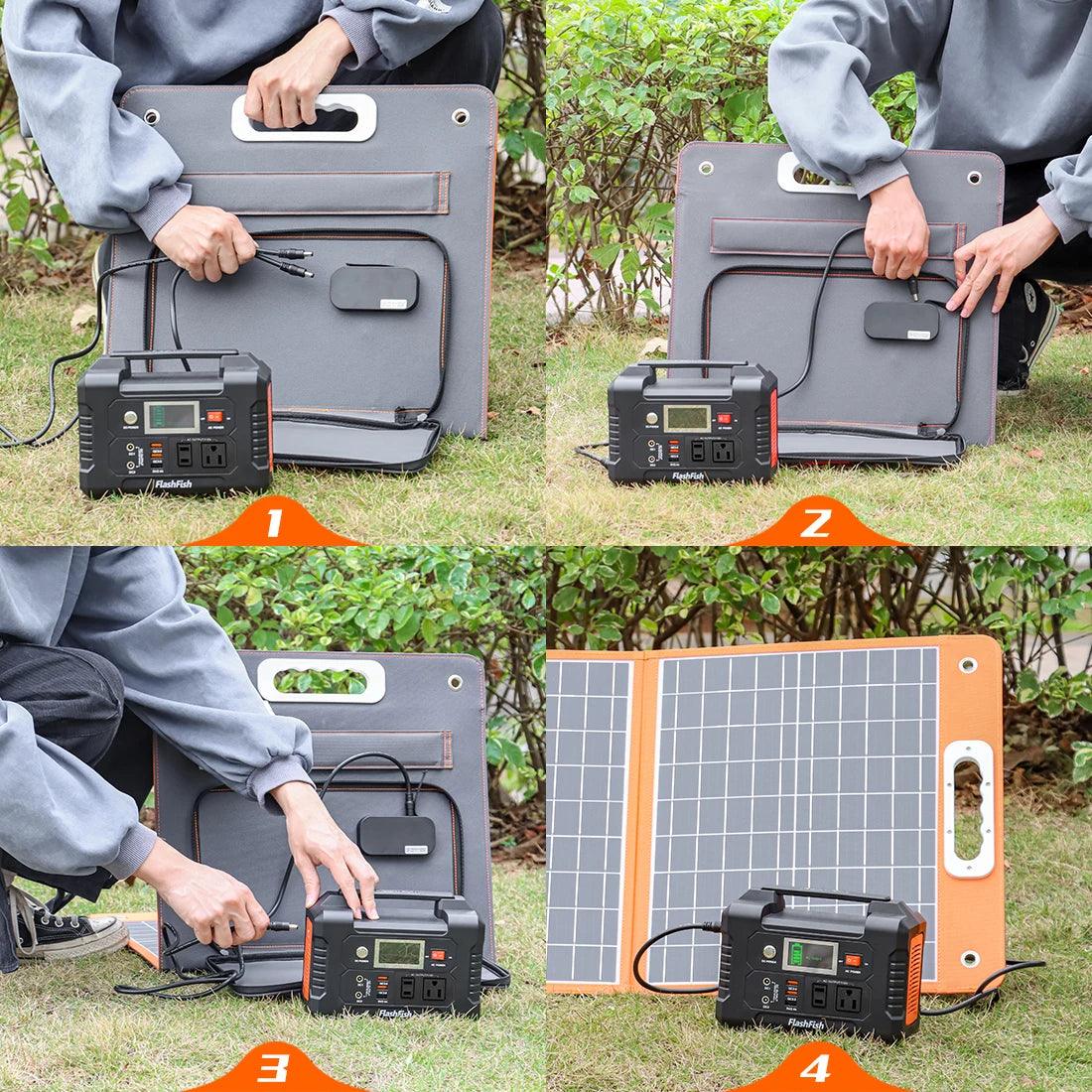 FlashFish Portable Solar Power Station Set 120W with 60W Solar Panel - Inverted Powers
