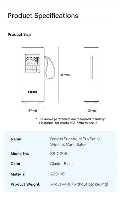 Baseus Car Tire Wireless Air Pump Inflator Rechargable - Inverted Powers