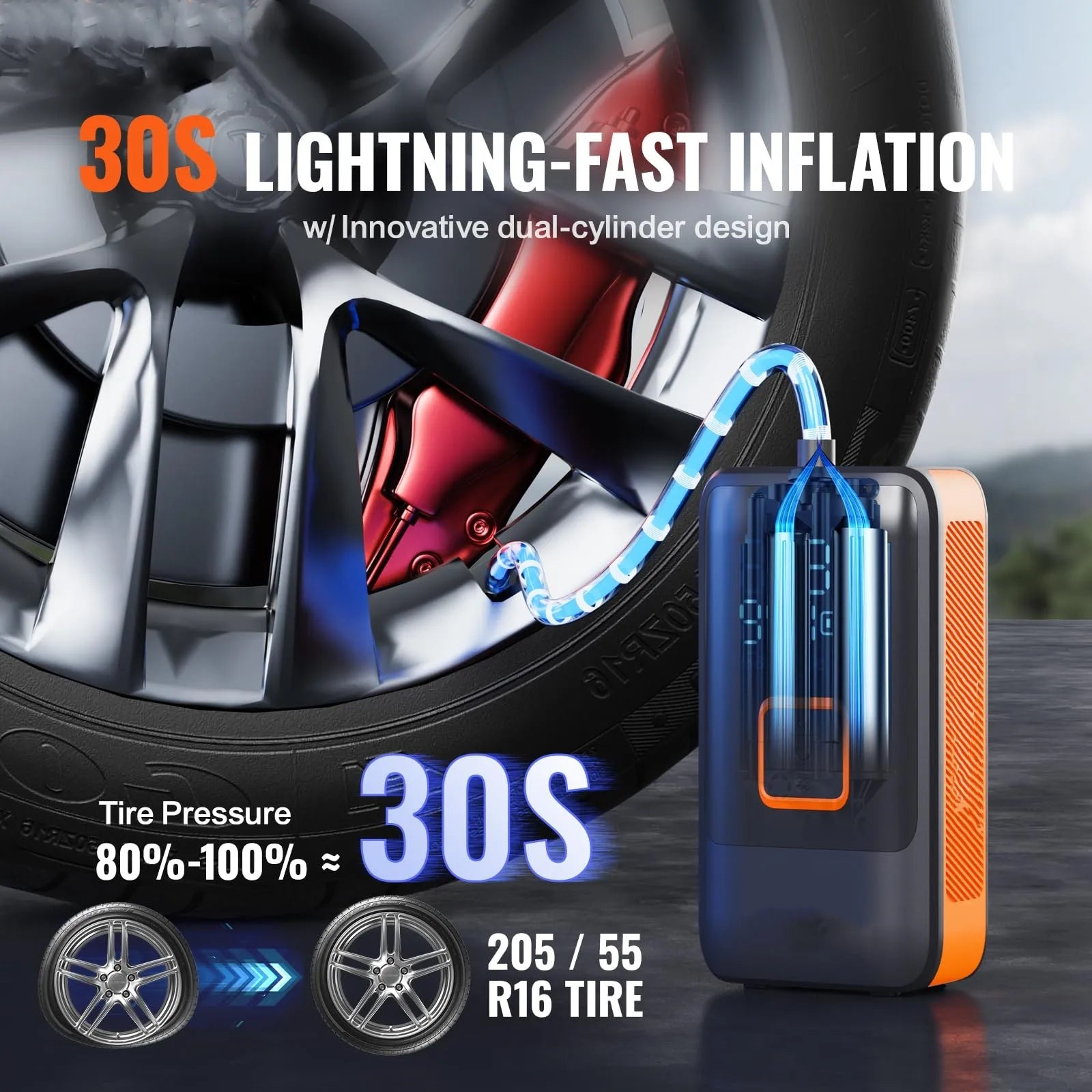 TECIANRO Powerfull Tire Inflator 100L/min 50000mAh Battery Powerbank - Inverted Powers