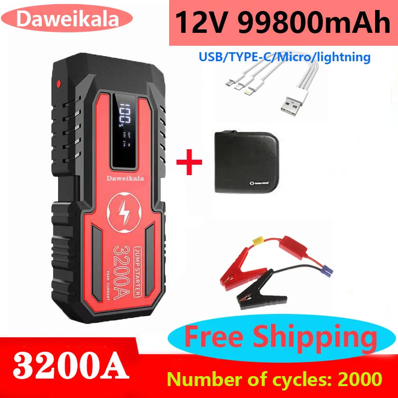 DAWEIKALA Car Jump Starter 3200A Power Bank Emergency Battery - Inverted Powers