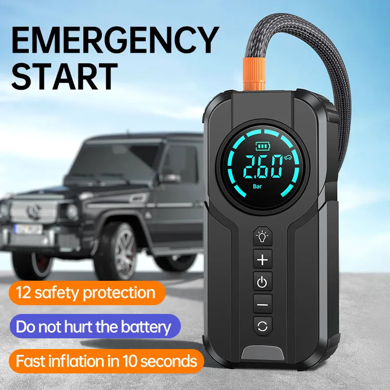 BUVAYE 4 In 1 Car Jump Starter Air Pump Power Bank Lighting - Inverted Powers