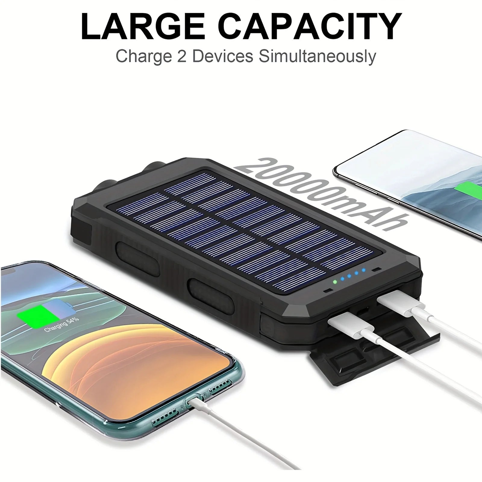 VSARTERO Solar Charger Power Bank 20000mAh Fast Charging Flashlight Panel Charging - Inverted Powers