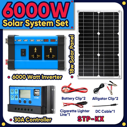 Solar System Combination 6000W Inverter 30A Controller 18W Solar Panel 12V to 220V/110V - Inverted Powers