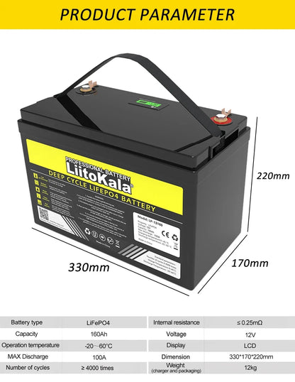 LIITOKALA LiFePO4 Battery 160Ah 12v USB - Inverted Powers