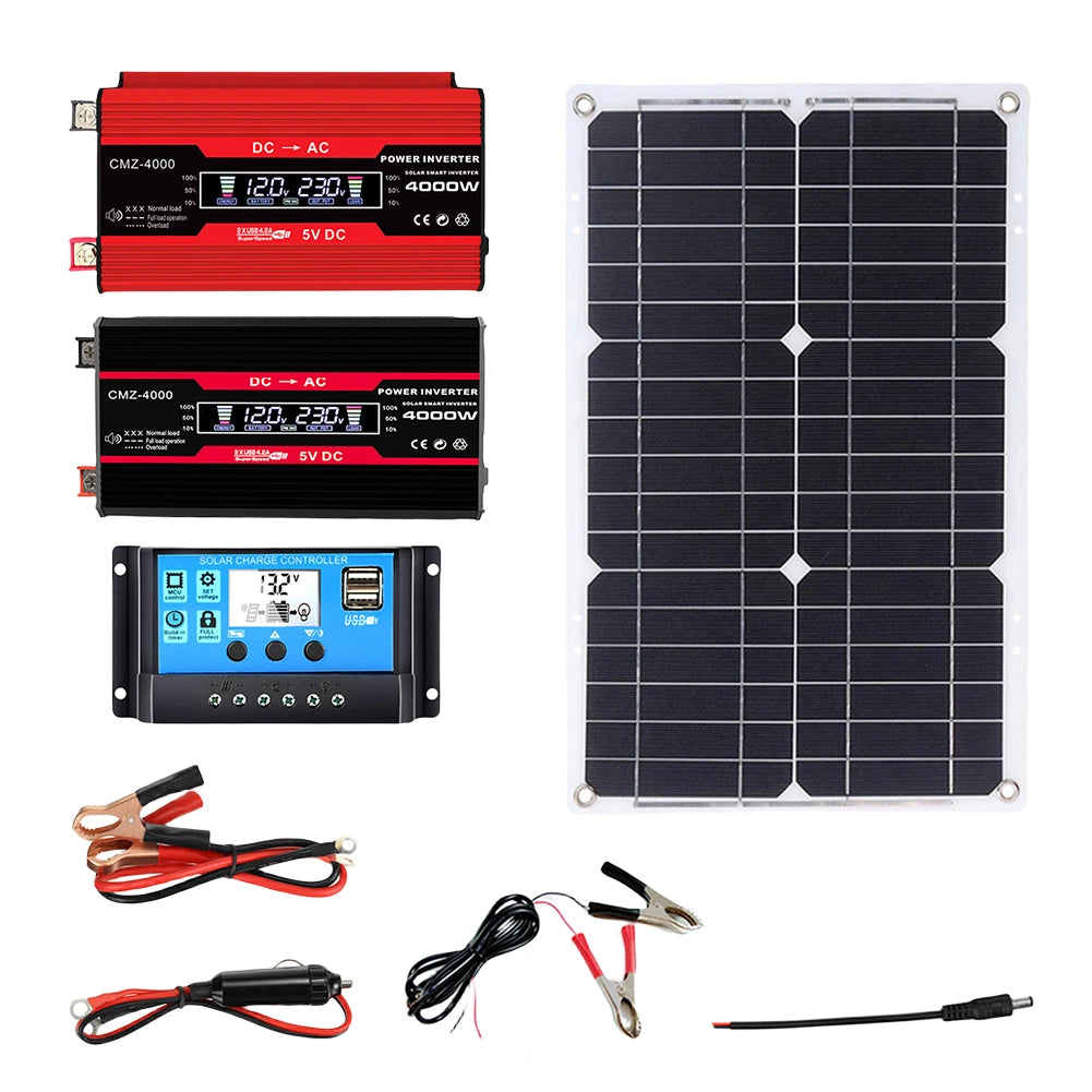 Solar Panel Solar Inverter Kit DC 12V To 110V/220V Solar Power System 4000W - Inverted Powers