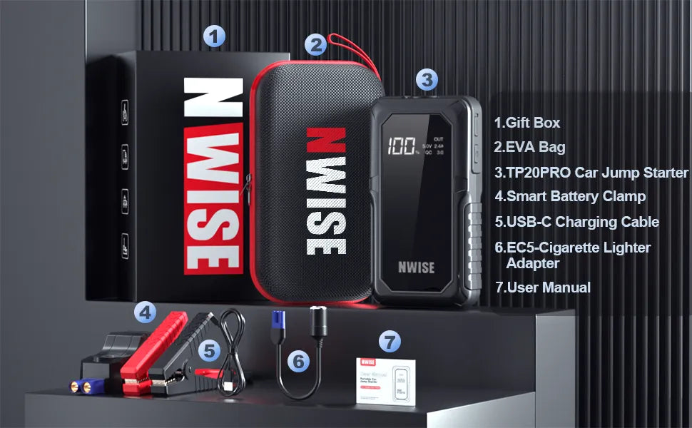 NWISE Jump Starter 2000A Emergency Starter Booster - Inverted Powers