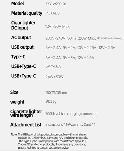 EAFC 200W Power Inverter 12v To 110v Car Inverter - Inverted Powers