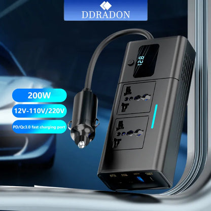 DDRADON Car Inverter 200W Modified Sine Wave DC12V to AC 110V/220V - Inverted Powers