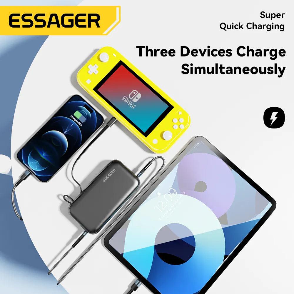 Essager Power Bank 15000mAh With USB C Cable iPhone iPad Macbook 65W Fast Charger - Inverted Powers