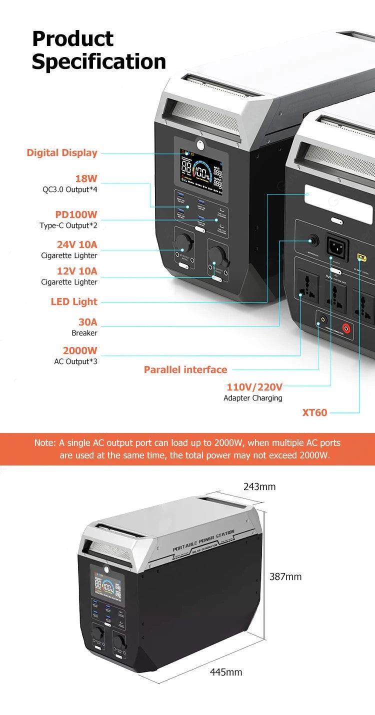 A-POWER Y2000 Portable Power Station 2000W with 400W Solar Panel Lifepo4 Battery - Inverted Powers