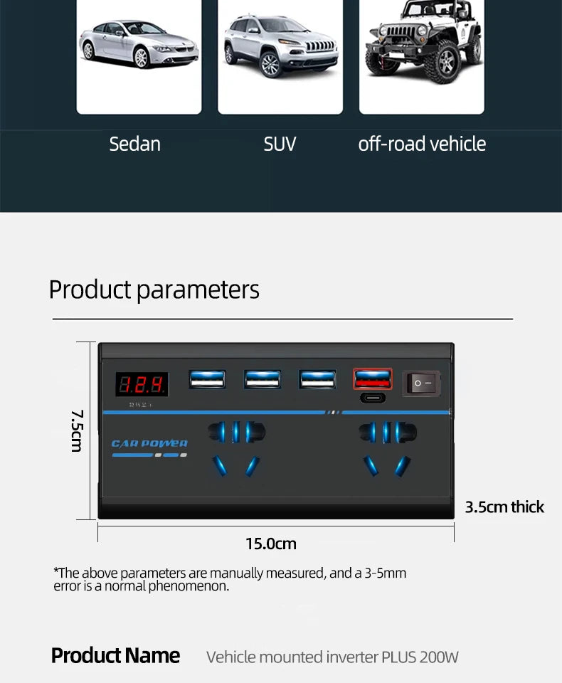 EAFC 200W Power Inverter 12v To 110v Car Inverter - Inverted Powers