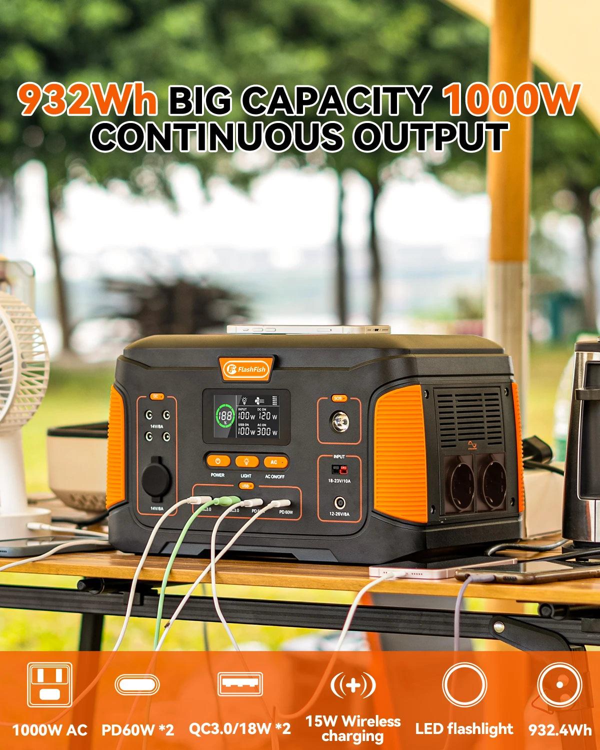 Flashfish J1000 PLUS 1000W Portable Power Station 932Wh - Inverted Powers