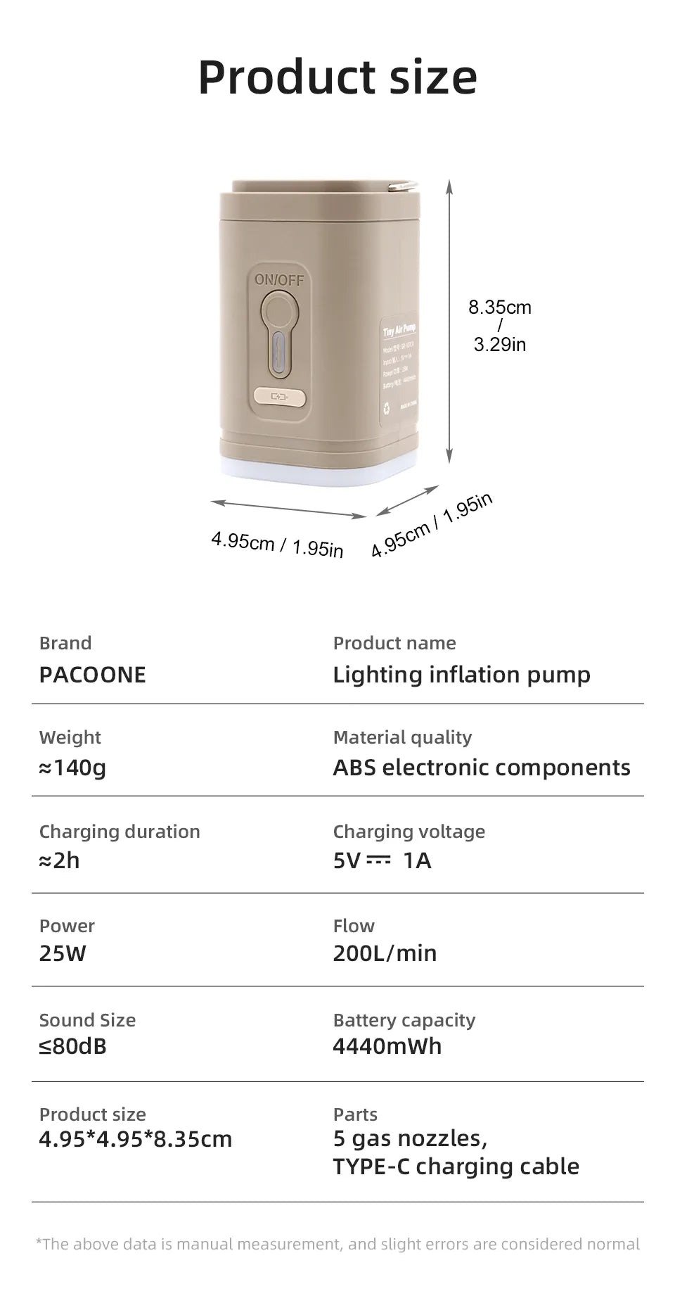 PACOONE Wireless Inflation Pump Portable Outdoor Mini Air Compressor - Inverted Powers