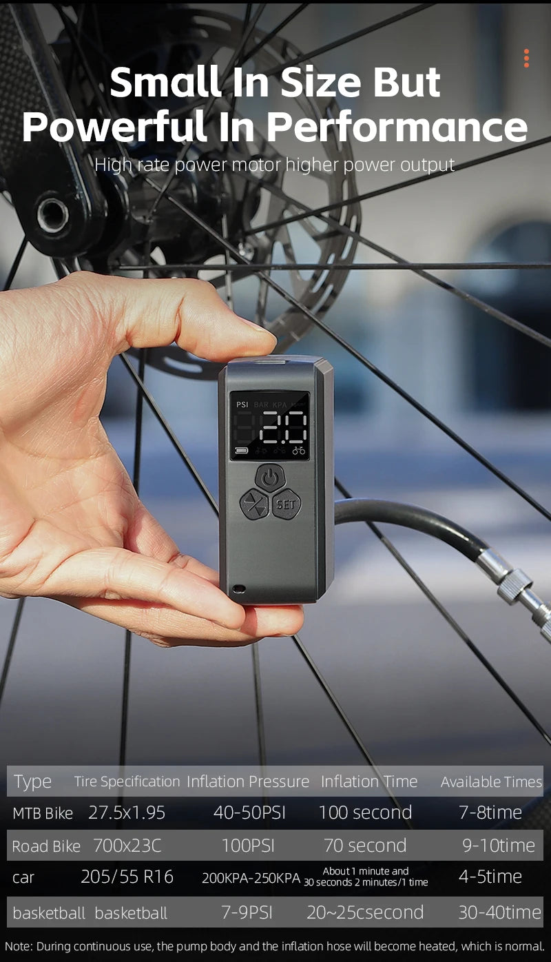WEST BIKING Bike Pump Portable 150PSI Tire Inflator Car Bike Motorcycle Bicycle Pump With LCD Display - Inverted Powers