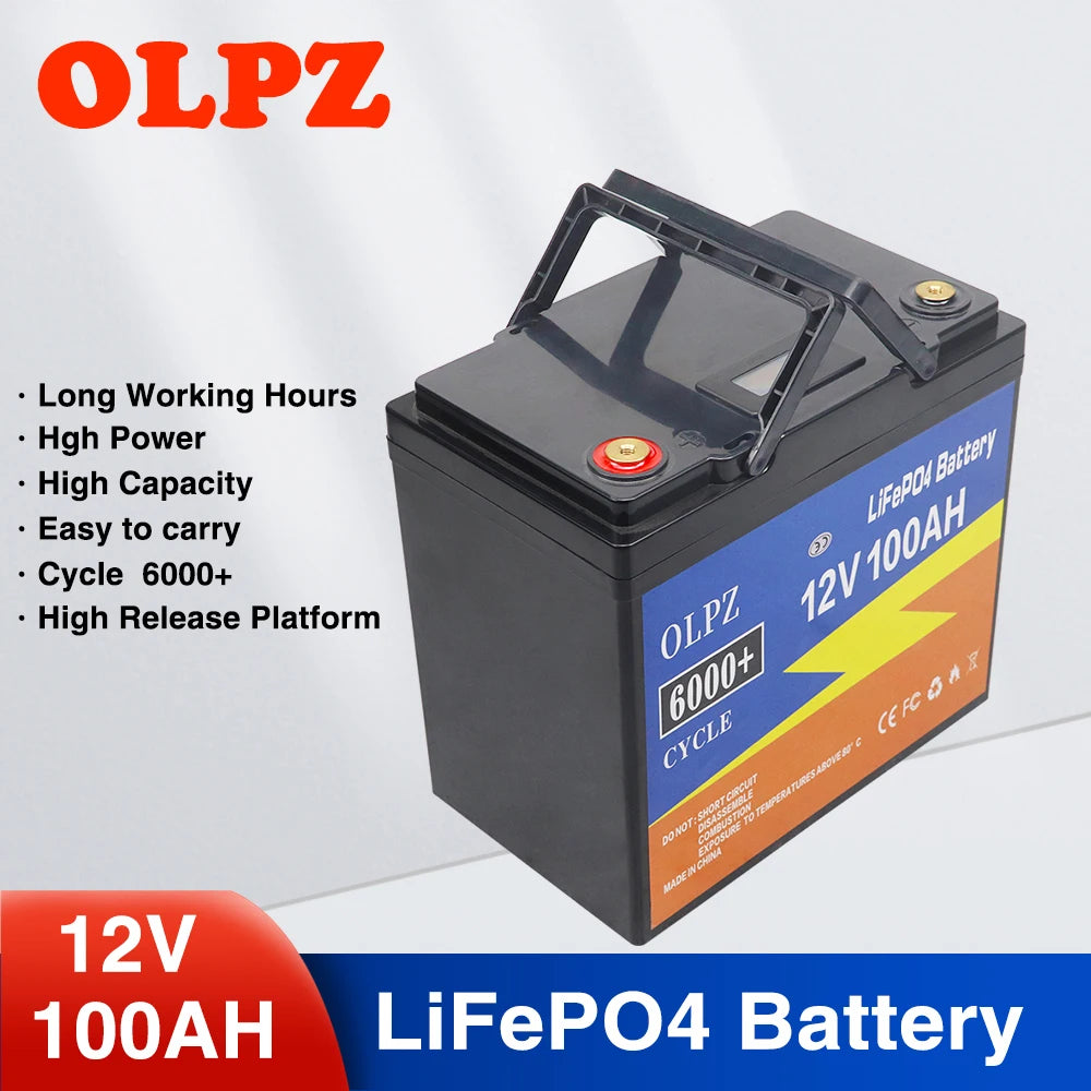 12V 200AH 100Ah LiFePo4 Battery Built-in BMS Lithium Iron Phosphate Cell 4000 Cycles For RV Campers Golf Cart Solar With Charger - Inverted Powers
