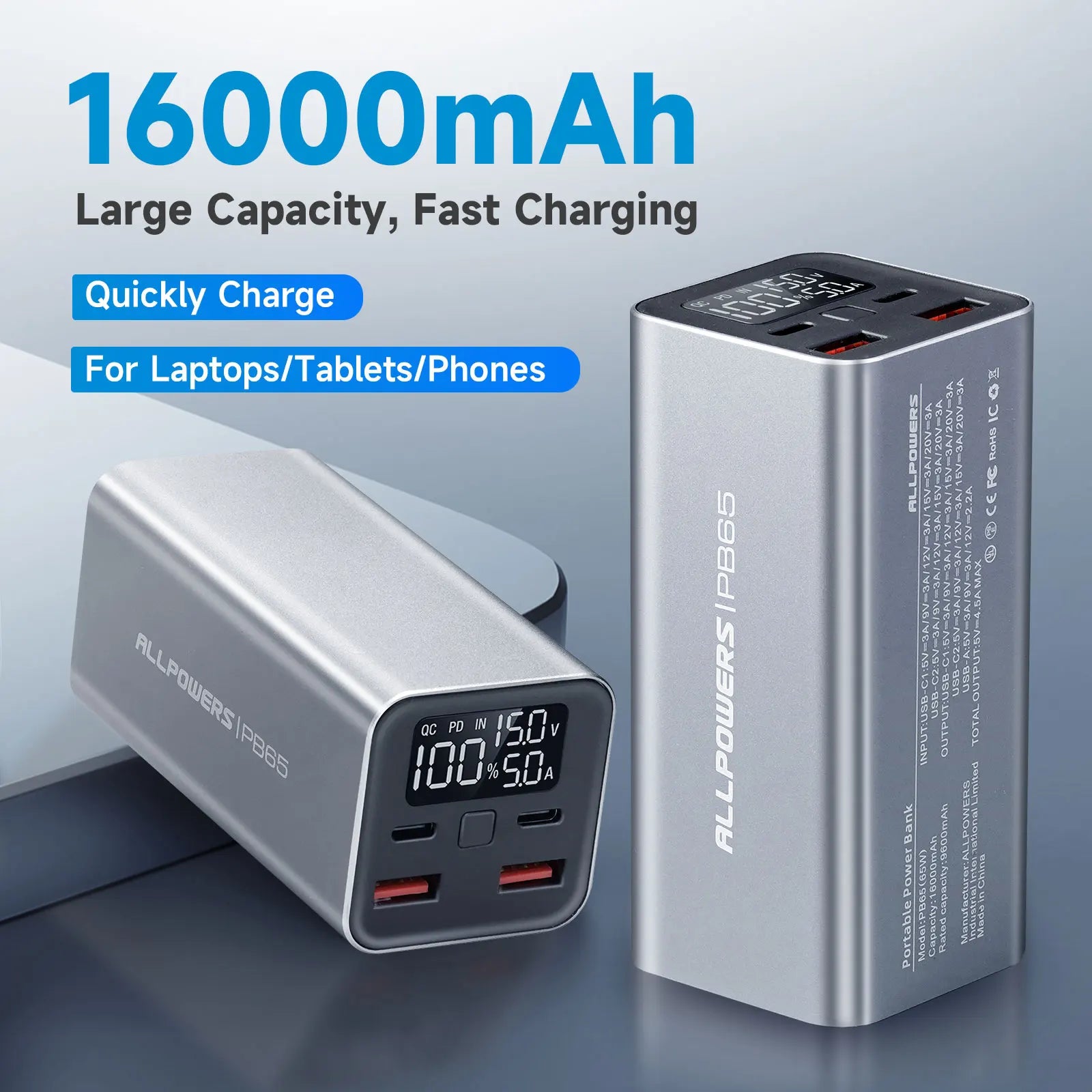 ALLPOWERS Power Bank 16000mAh/24000mAh Type C 65W / 100W Fast Charging - Inverted Powers