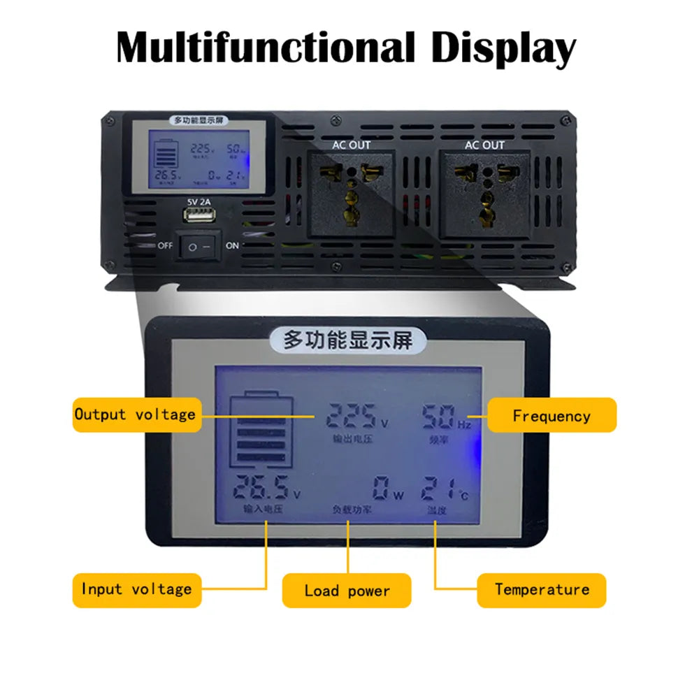 DC/AC Power Inverter 6000W/8000W Pure Sine Wave Inverter DC 12V-72V To AC 110V/220V With Remote Control - Inverted Powers