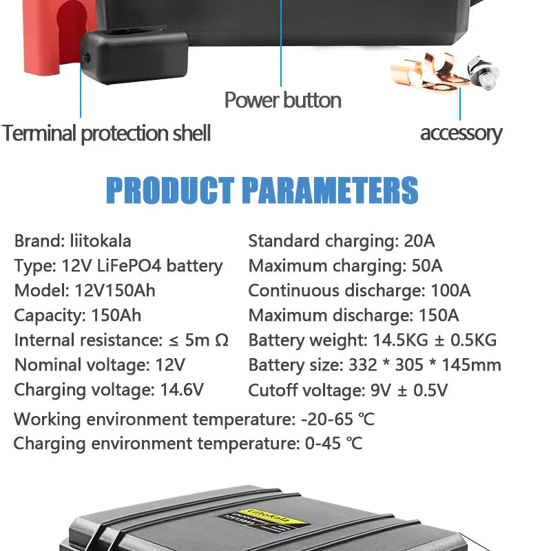 LIITOKALA Lifepo4 Battery 150Ah + Charger - Inverted Powers