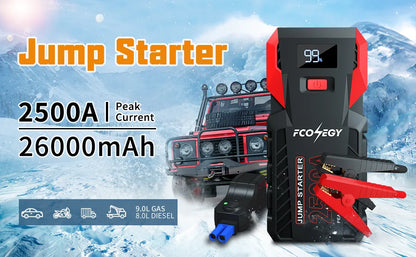 FCONEGY Car Jump Starter 2500A Portable Power Bank 26000mAh Auto Emergency Booster - Inverted Powers