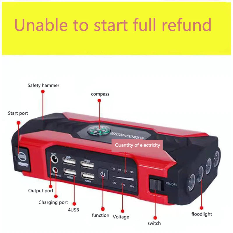 DAWEIKALA Car Jump Starter Battery Emergency Booster 98000mAh Battery Powerbank - Inverted Powers