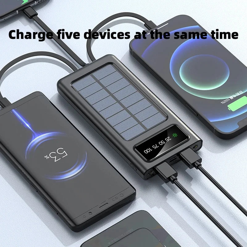 Solar Power Bank 50000mAh-200000mAh Built-in Cables Solar Charger 2 USB Ports Fast Charge - Inverted Powers