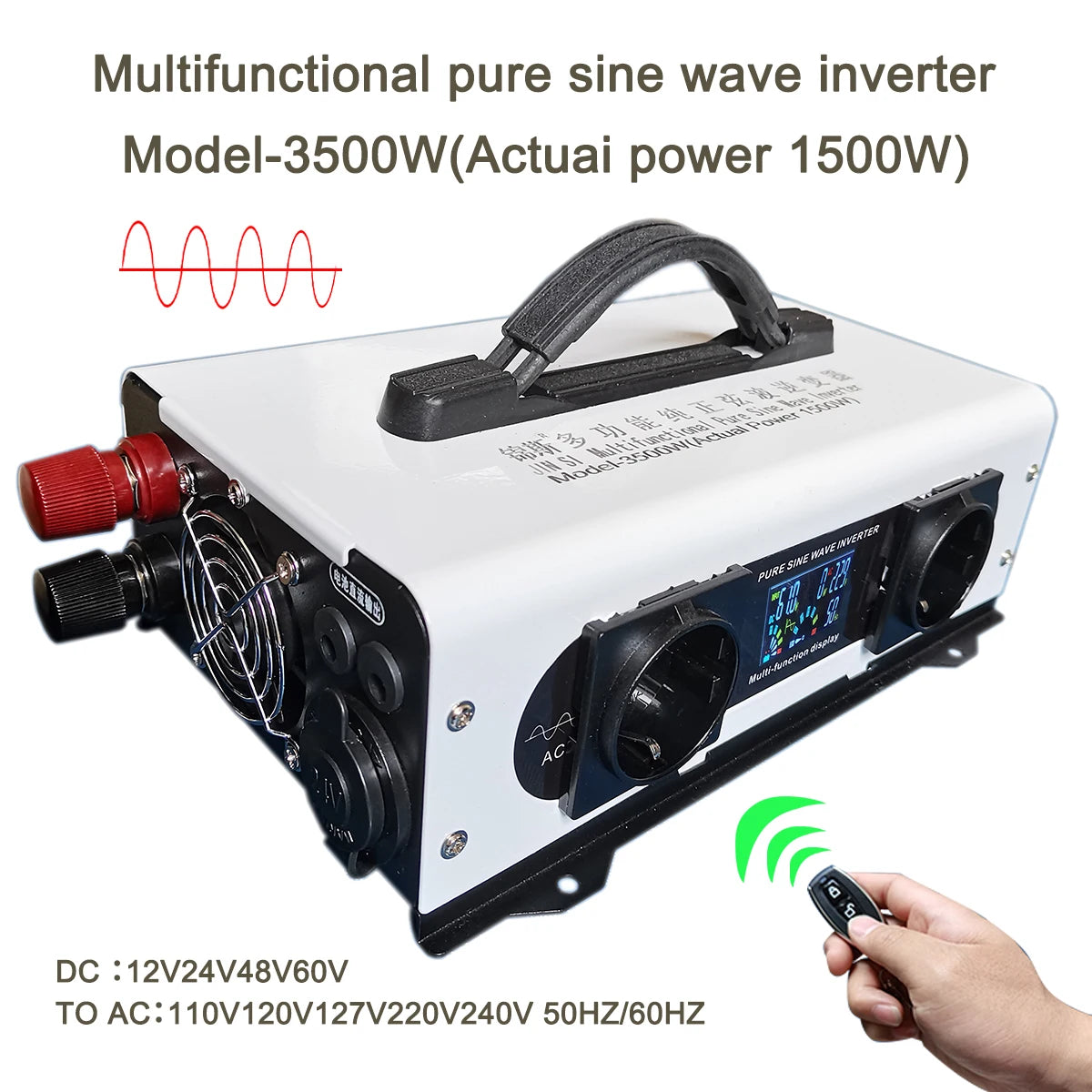 JINSI DC/AC Power Inverter 3500W Pure Sine Wave DC12V-60V To 110V/220V With Remonte And Battery Box - Inverted Powers