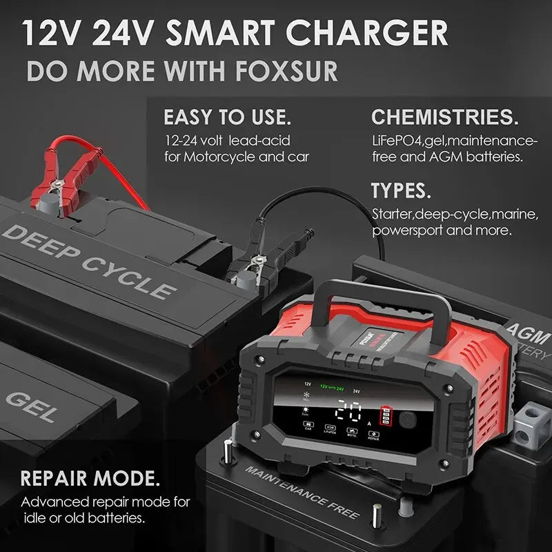 EAFC Battery Charger 12V/24V 10A/20A Lithium/ AGM/ GEL/ Lead-Acid/ LiFePO4 - Inverted Powers