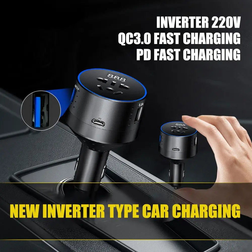 DC/AC Inverter Car Charger 100W DC12v To AC110V/220V Type-C QC3.0 USB - Inverted Powers