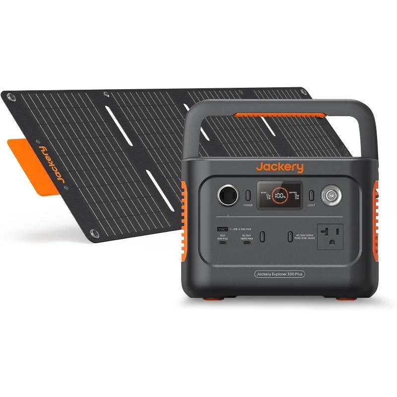 Jackery 300 Plus Portable Power Station 300W with 40W Book-sized Solar Panel, 288Wh Backup LiFePO4 Battery - Inverted Powers