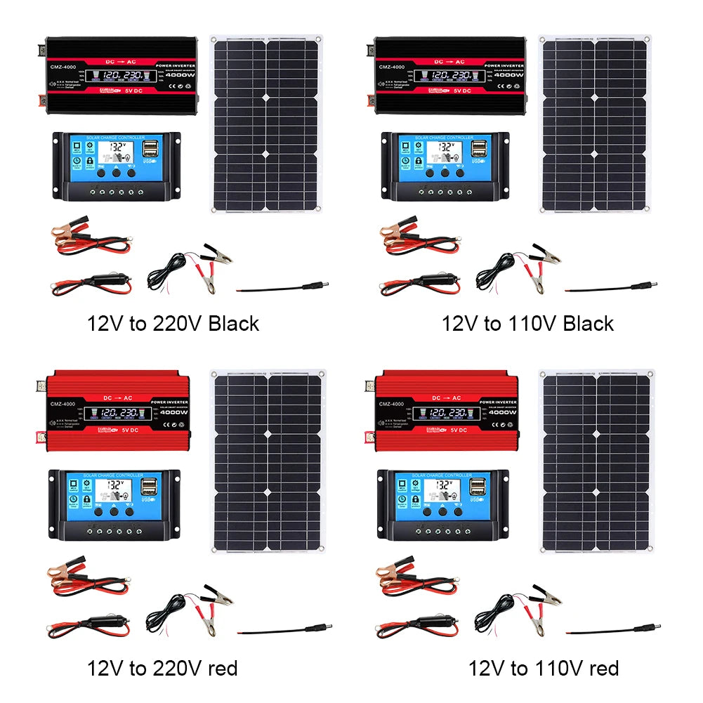 Solar Panel Solar Inverter Kit DC 12V To 110V/220V Solar Power System 4000W - Inverted Powers