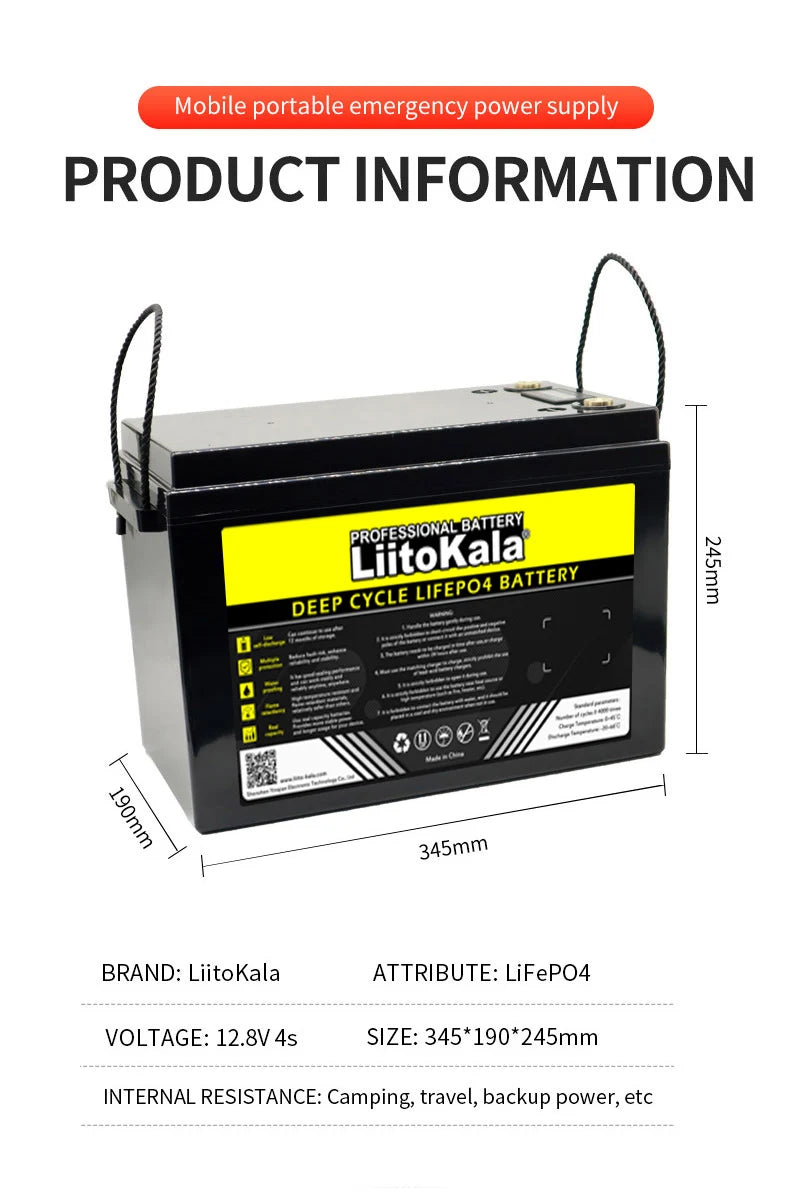 LiitoKala 12V 310ah 280ah 120AH 60ah LiFePO4 Battery 12.8V Lithium Iron Phosphate Batteries Touring car 14.6V Charger Duty-free - Inverted Powers