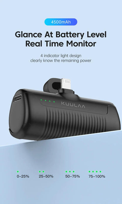 KUULAA Mini Power Bank 4500mAh - Portable Charger for iPhone 15/14/13/12 Pro Max & TYPE-C - Inverted Powers