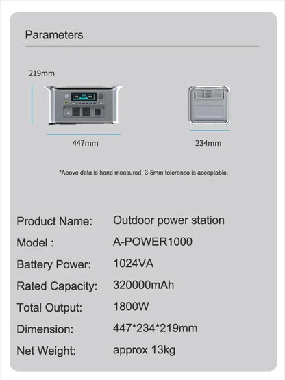 A-POWER AP1000 Portable Power Station 1800W with 200W Solar Panel Lifepo4 Battery - Inverted Powers