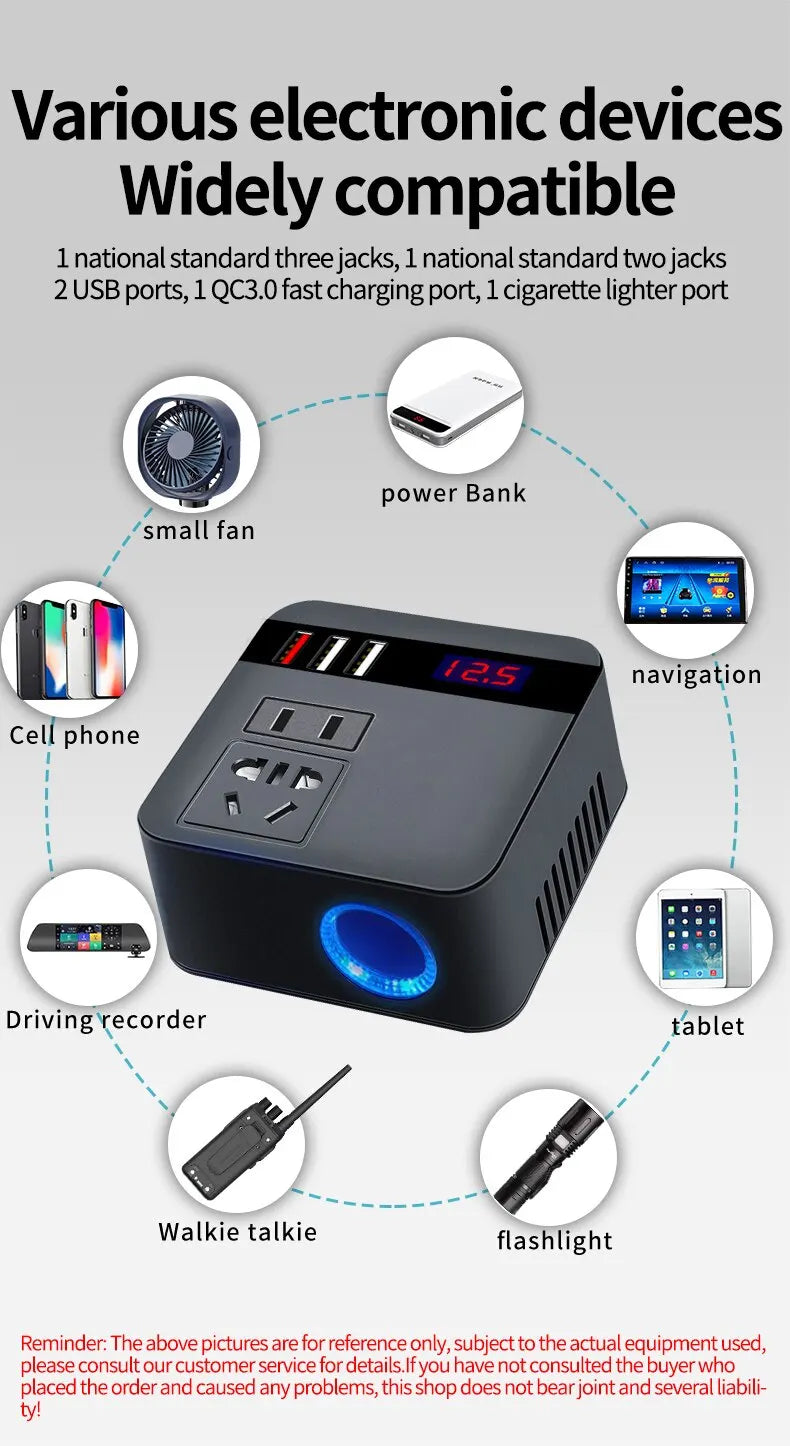 EAFC Car Inverter 150W DC12V/24V to 110V/220V LED Display - Inverted Powers