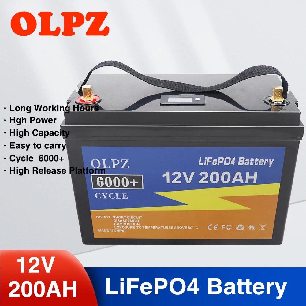 12V 200AH 100Ah LiFePo4 Battery Built-in BMS Lithium Iron Phosphate Cell 4000 Cycles For RV Campers Golf Cart Solar With Charger - Inverted Powers