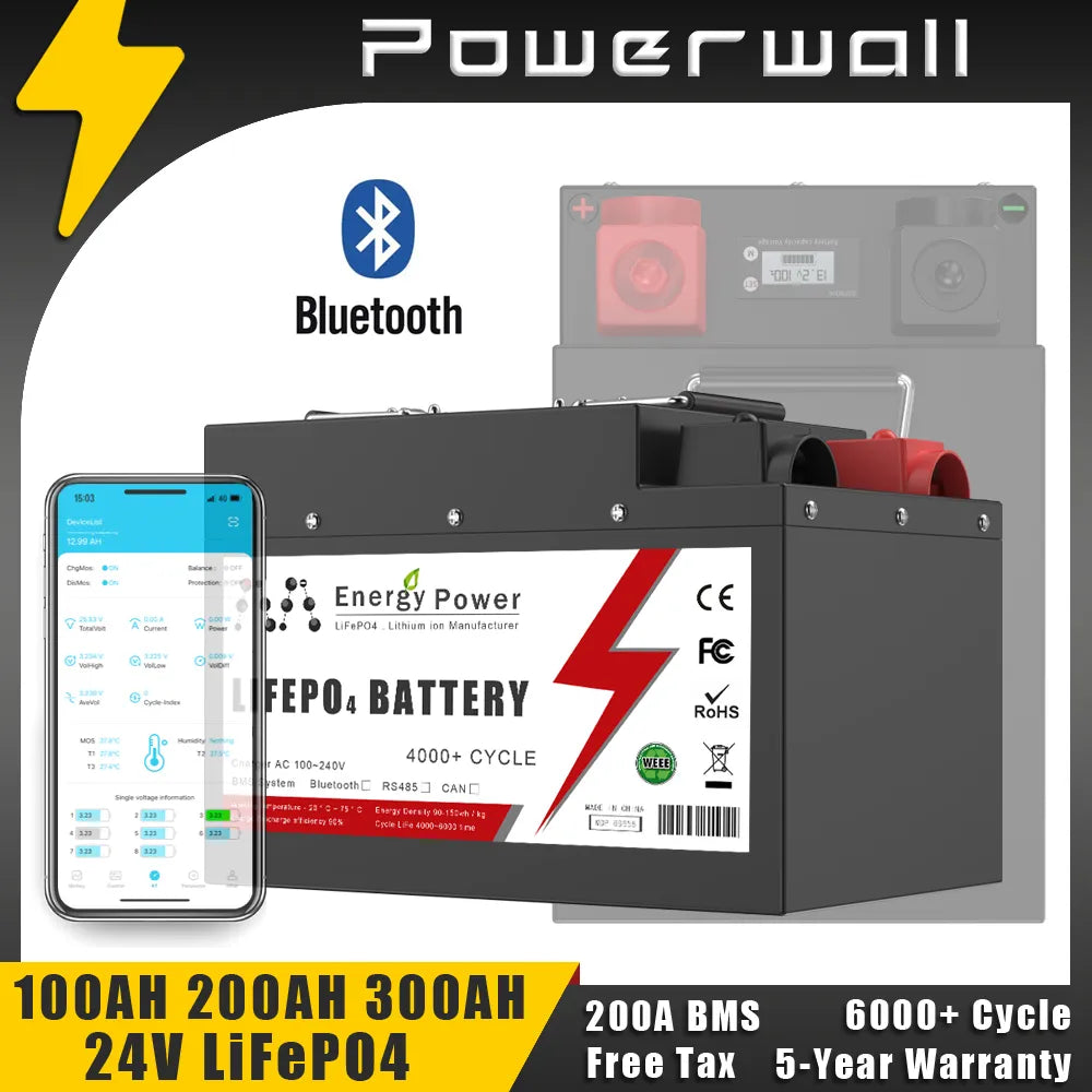 ENERGY POWER LiFePO4 Battery 24V 100Ah-300Ah Bluetooth BMS - Inverted Powers