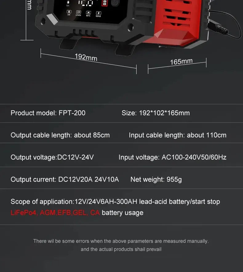 EAFC Battery Charger 12V/24V 10A/20A Lithium/ AGM/ GEL/ Lead-Acid/ LiFePO4 - Inverted Powers