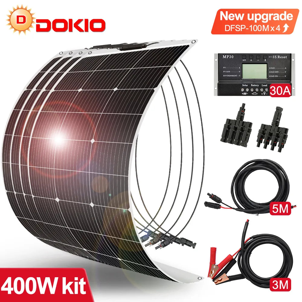 DOKIO Solar Panel 18V 100W Flexible Waterproof Kit - Inverted Powers