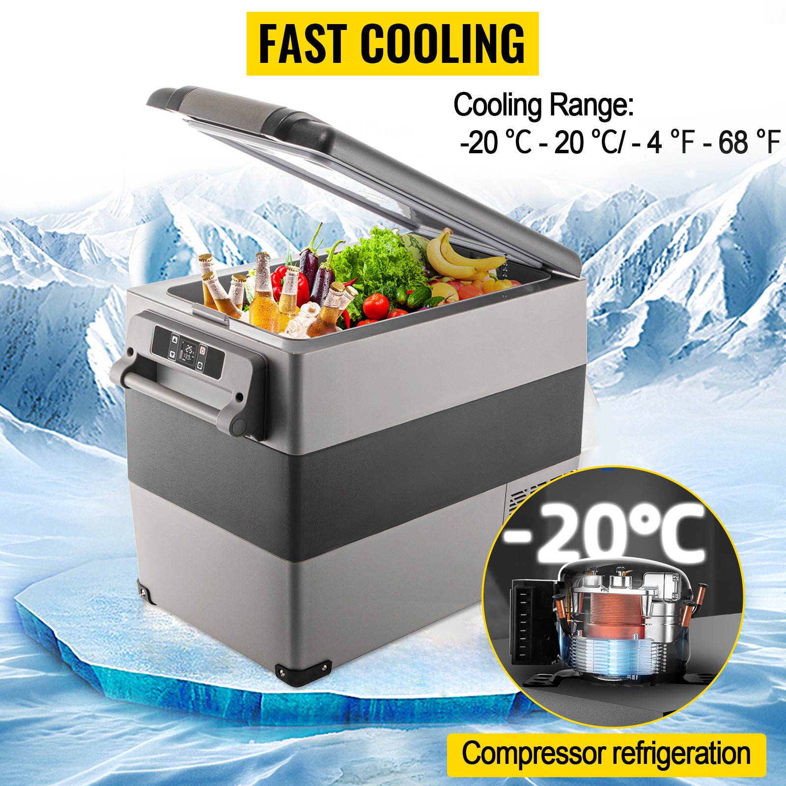 VEVOR 22L/35L/45L/55L Car Refrigerator 12/24V DC 110-240V - Inverted Powers