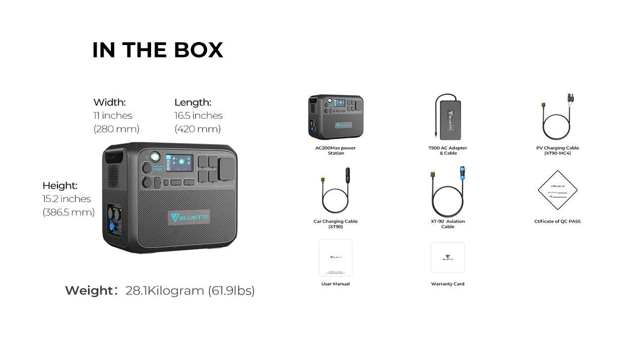 BLUETTI AC200MAX Solar Generator Power Station Kit 2200W With Solar Panel PV350 Or PV200 - Inverted Powers